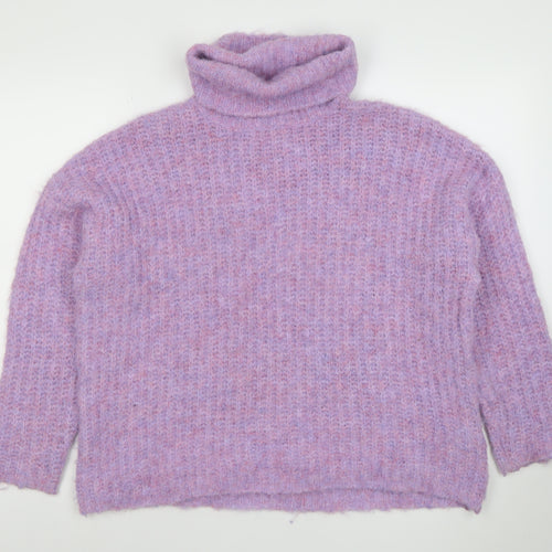 Culture Women's Purple Mohair Blend Roll Neck Jumper Size S