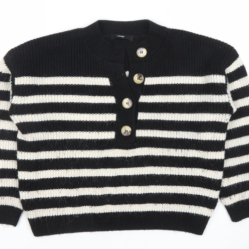 George Women’s Black & White Striped Henley Knit Jumper Size L