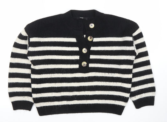 George Women’s Black & White Striped Henley Knit Jumper Size L
