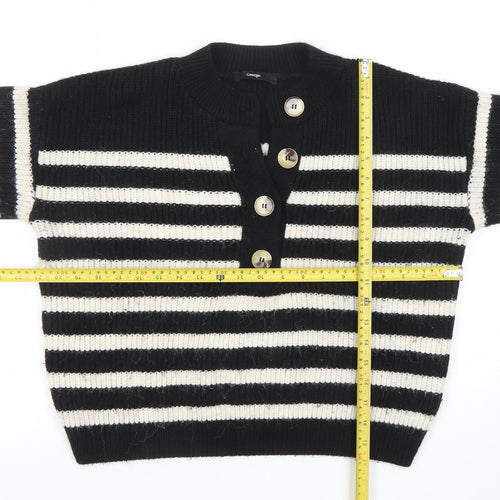 George Women’s Black & White Striped Henley Knit Jumper Size L