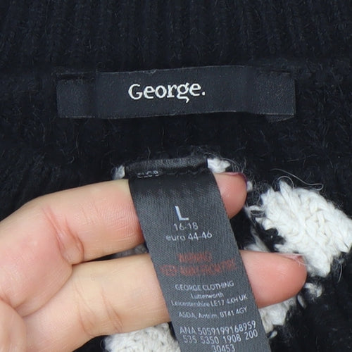 George Women’s Black & White Striped Henley Knit Jumper Size L
