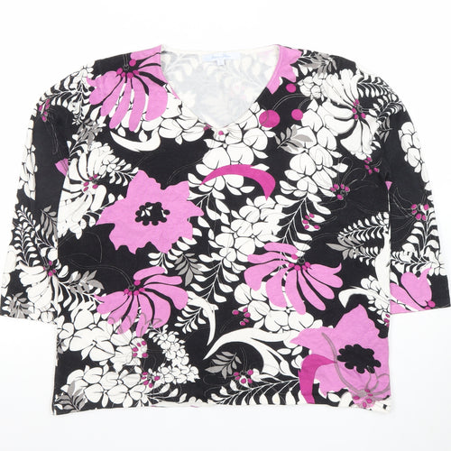 Penny Plain Women's Multicoloured Floral 3/4 Sleeve V-Neck Top Size L
