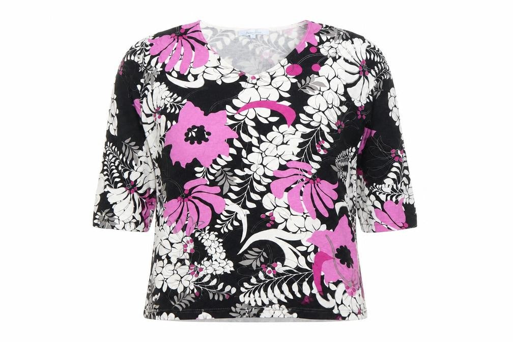 Penny Plain Women's Multicoloured Floral 3/4 Sleeve V-Neck Top Size L