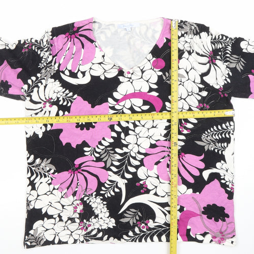 Penny Plain Women's Multicoloured Floral 3/4 Sleeve V-Neck Top Size L