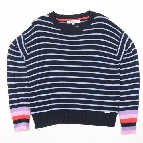 Quba & Co. Womens Blue Striped Crew Neck Cotton Jumper Size 12