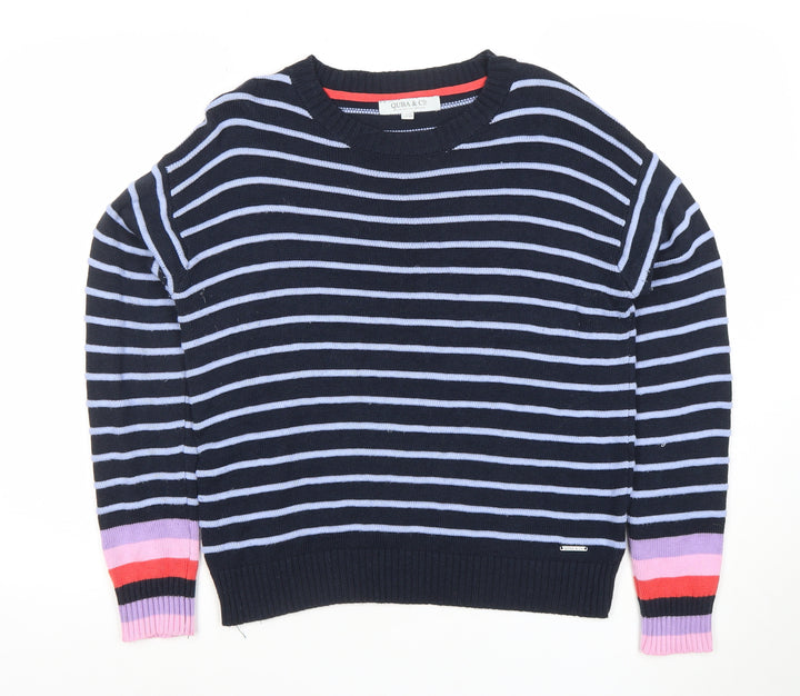 Quba & Co. Womens Blue Striped Crew Neck Cotton Jumper Size 12