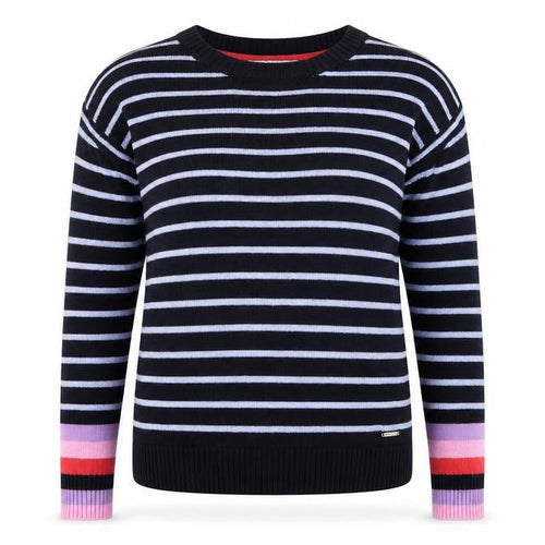 Quba & Co. Womens Blue Striped Crew Neck Cotton Jumper Size 12