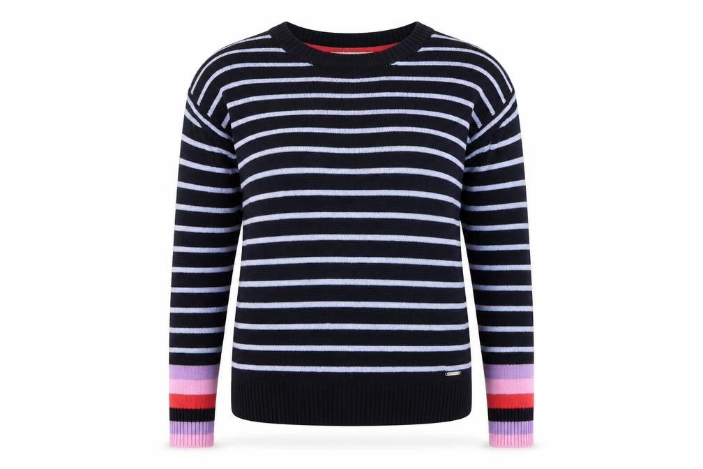Quba & Co. Womens Blue Striped Crew Neck Cotton Jumper Size 12