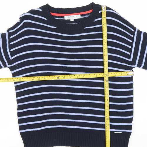 Quba & Co. Womens Blue Striped Crew Neck Cotton Jumper Size 12