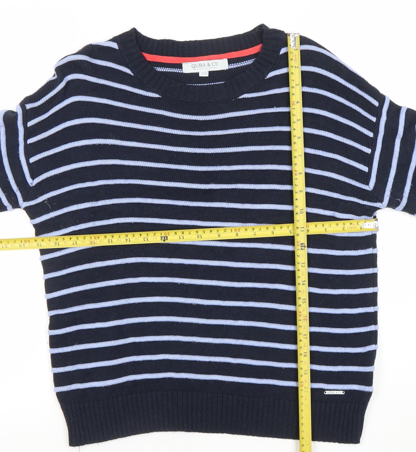 Quba & Co. Womens Blue Striped Crew Neck Cotton Jumper Size 12