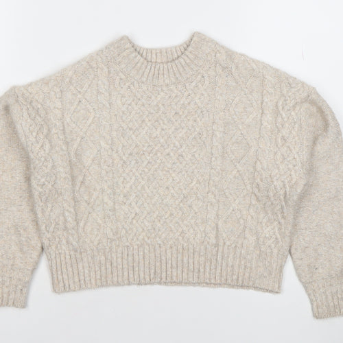 Primark Girls Beige Cable Knit Pullover Jumper 7-8 Years Crew Neck Winter