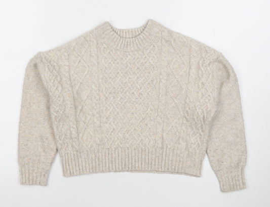 Primark Girls Beige Cable Knit Pullover Jumper 7-8 Years Crew Neck Winter