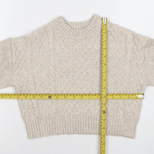 Primark Girls Beige Cable Knit Pullover Jumper 7-8 Years Crew Neck Winter