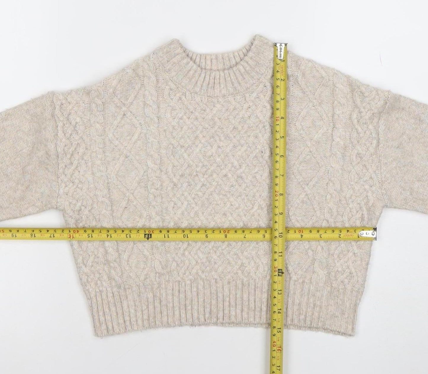 Primark Girls Beige Cable Knit Pullover Jumper 7-8 Years Crew Neck Winter
