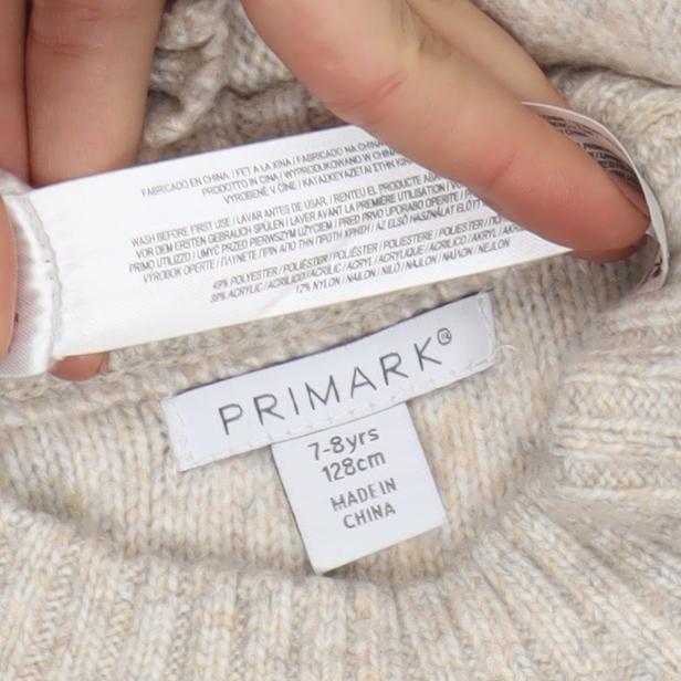Primark Girls Beige Cable Knit Pullover Jumper 7-8 Years Crew Neck Winter