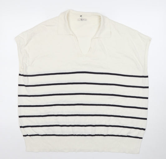 TU Women’s White Striped Collared Sleeveless Knit Top Size 20
