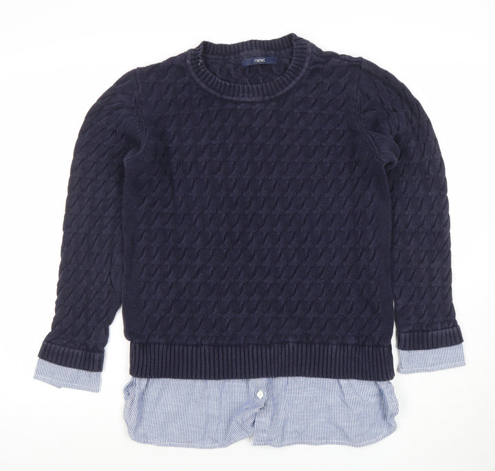 Next Women's Navy Cable-Knit Jumper UK 16 100% Cotton Crew Neck