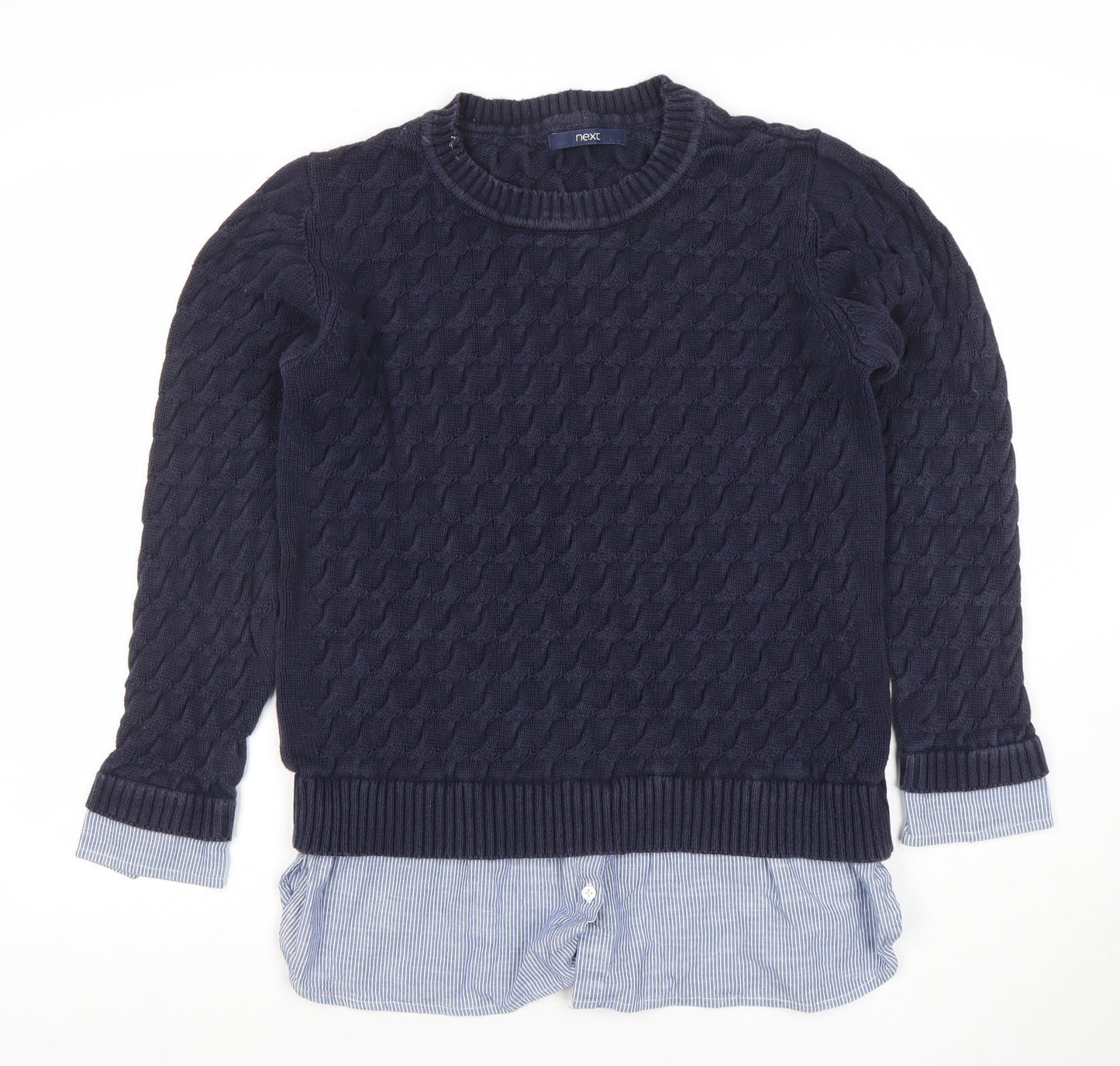 Next Women's Navy Cable-Knit Jumper UK 16 100% Cotton Crew Neck
