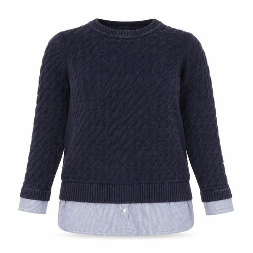 Next Women's Navy Cable-Knit Jumper UK 16 100% Cotton Crew Neck