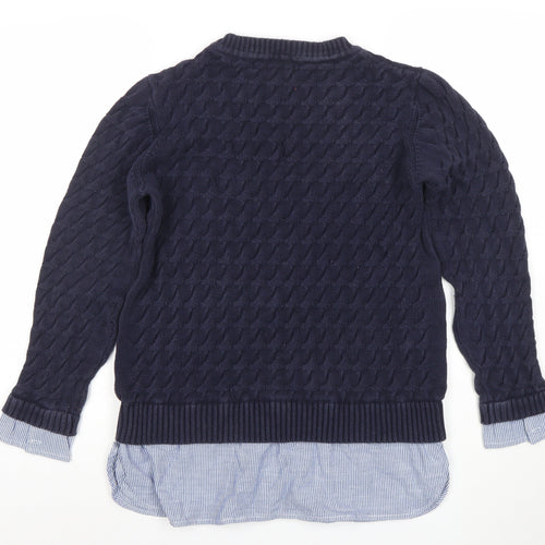 Next Women's Navy Cable-Knit Jumper UK 16 100% Cotton Crew Neck