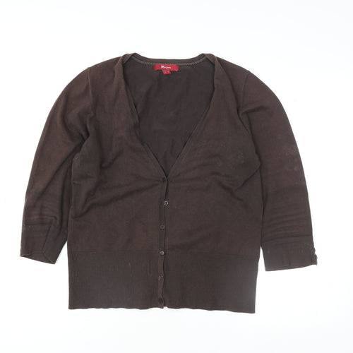 Monsoon Women Brown Knit Button-Up Cardigan Size 16 V-Neck
