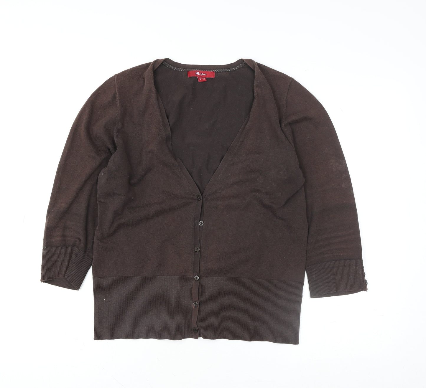 Monsoon Women Brown Knit Button-Up Cardigan Size 16 V-Neck