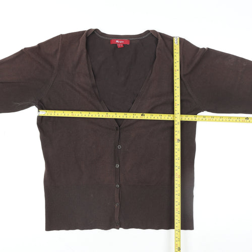 Monsoon Women Brown Knit Button-Up Cardigan Size 16 V-Neck