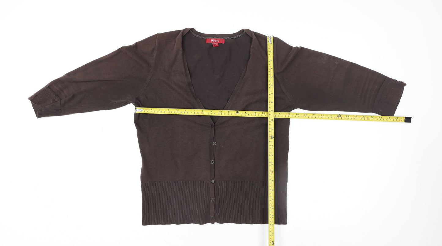 Monsoon Women Brown Knit Button-Up Cardigan Size 16 V-Neck