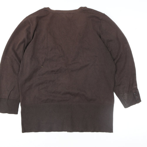 Monsoon Women Brown Knit Button-Up Cardigan Size 16 V-Neck