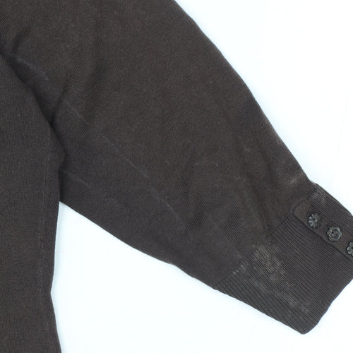 Monsoon Women Brown Knit Button-Up Cardigan Size 16 V-Neck