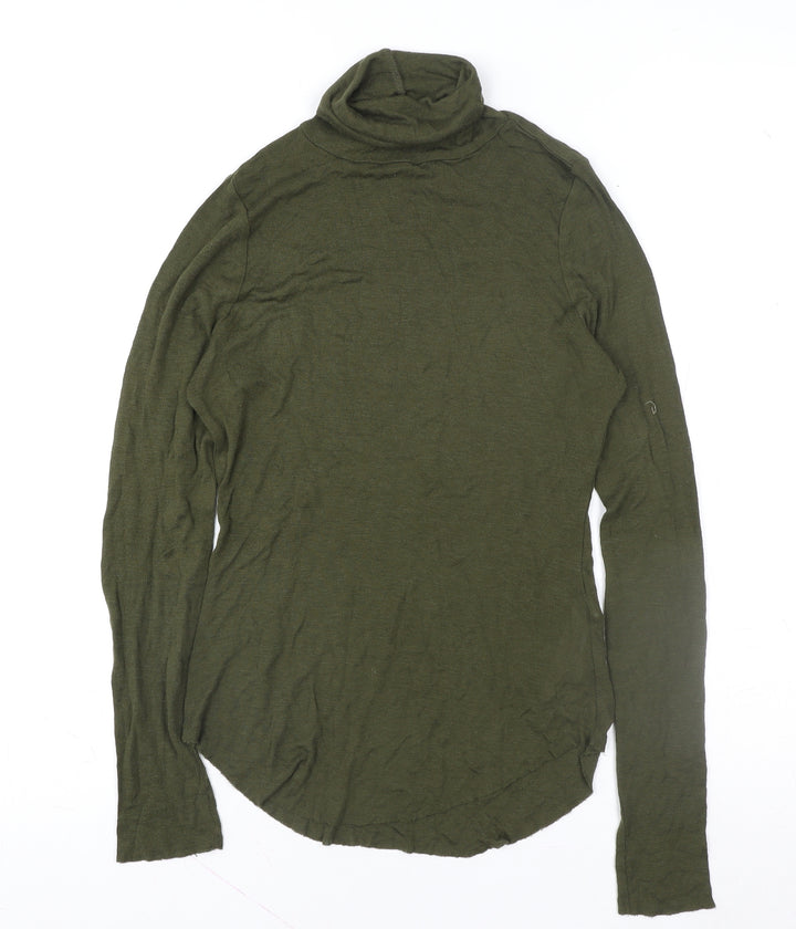 French Connection Women's Green Roll Neck Wool Blend Long Sleeve Top XS