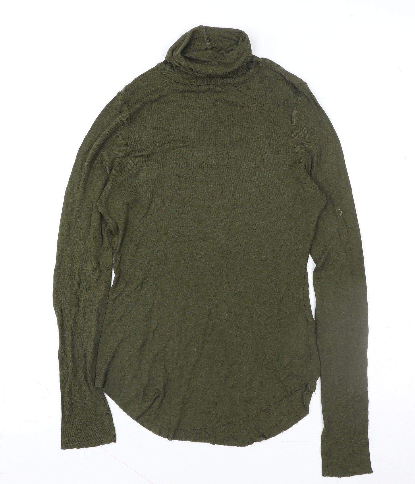 French Connection Women's Green Roll Neck Wool Blend Long Sleeve Top XS