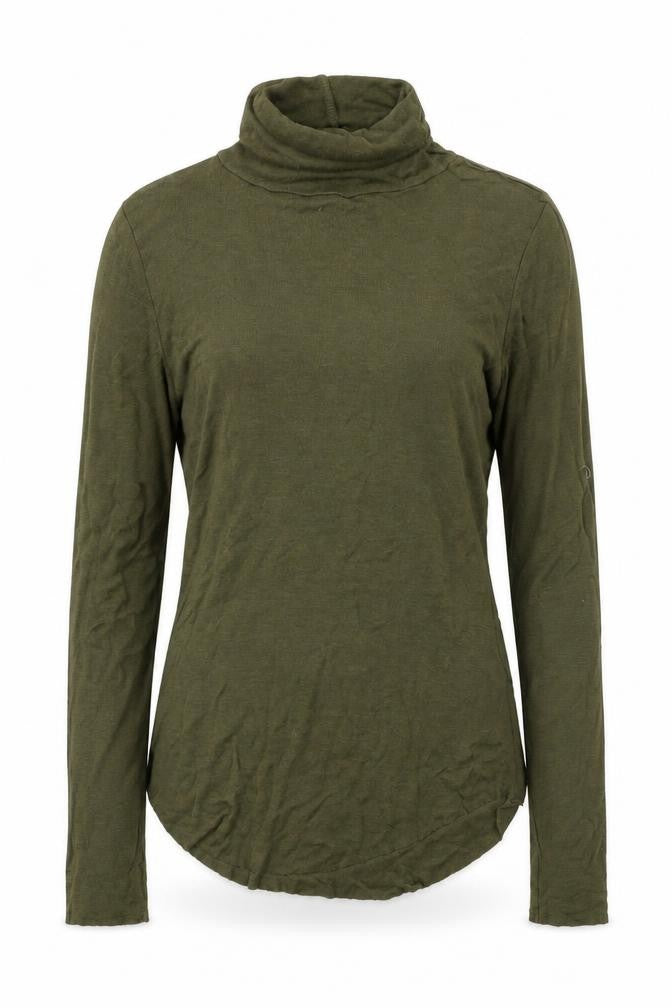 Front view of French Connection Women's Green Roll Neck Wool Blend Long Sleeve Top XS