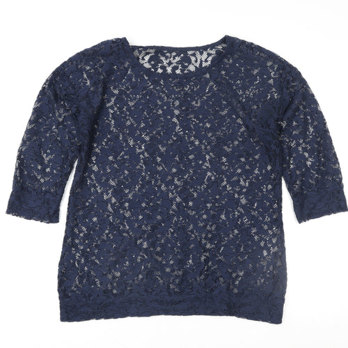 Next Womens Blue Lace 3/4 Sleeve Tunic Blouse Size 12
