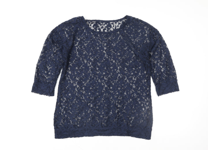 Next Womens Blue Lace 3/4 Sleeve Tunic Blouse Size 12