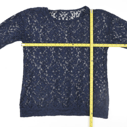 Next Womens Blue Lace 3/4 Sleeve Tunic Blouse Size 12