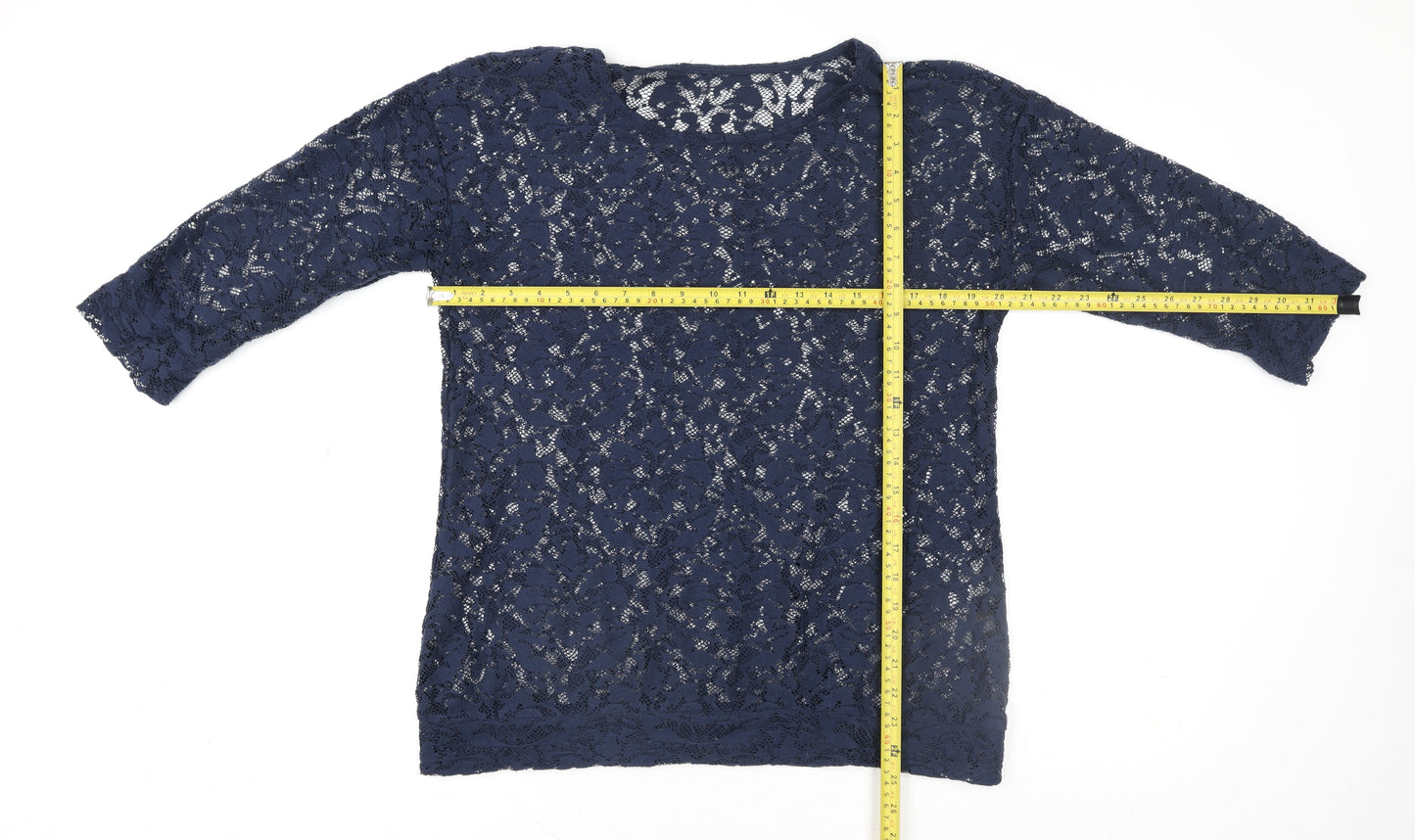 Next Womens Blue Lace 3/4 Sleeve Tunic Blouse Size 12