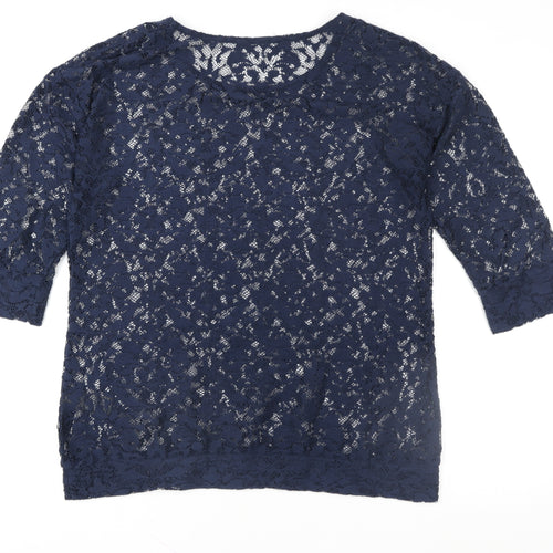 Next Womens Blue Lace 3/4 Sleeve Tunic Blouse Size 12