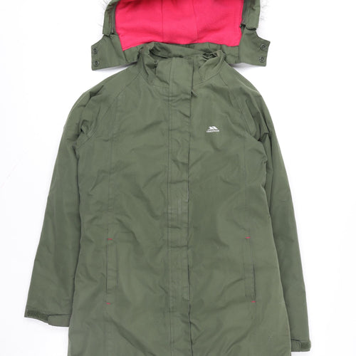 Trespass Girls Green Hooded Waterproof Parka Coat 11 Years Fleece Lined