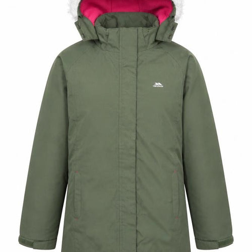Trespass Girls Green Hooded Waterproof Parka Coat 11 Years Fleece Lined