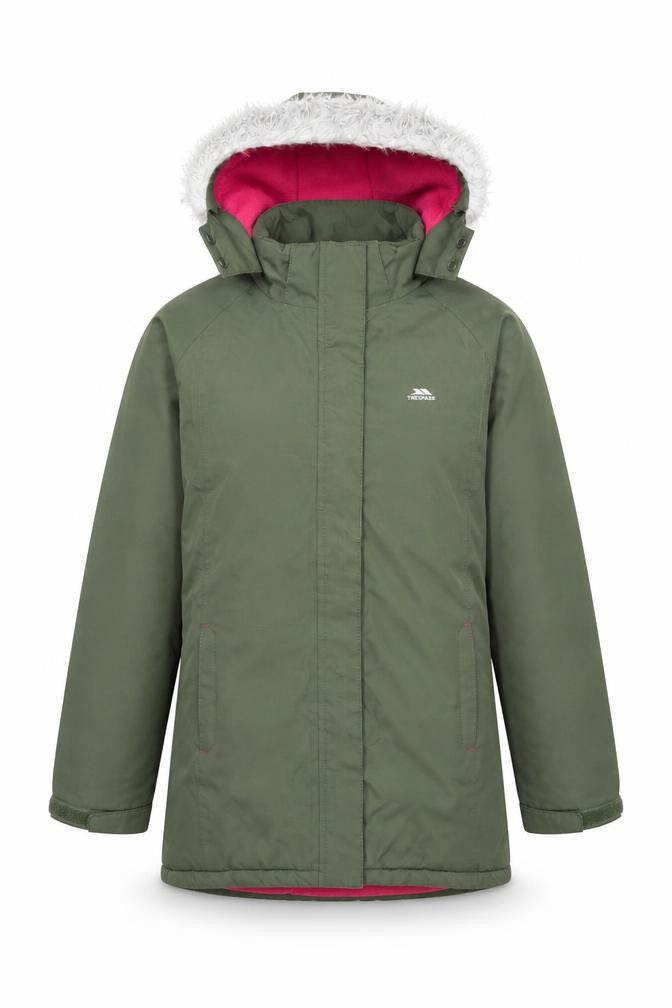 Trespass Girls Green Hooded Waterproof Parka Coat 11 Years Fleece Lined