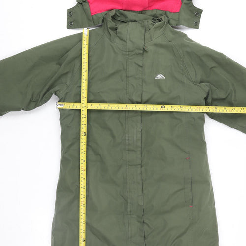 Trespass Girls Green Hooded Waterproof Parka Coat 11 Years Fleece Lined