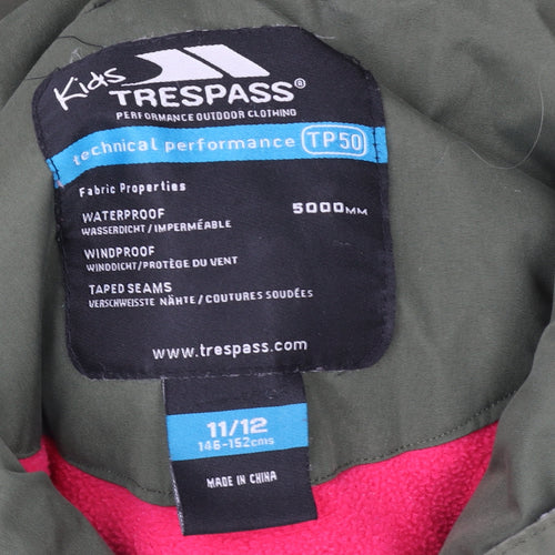 Trespass Girls Green Hooded Waterproof Parka Coat 11 Years Fleece Lined