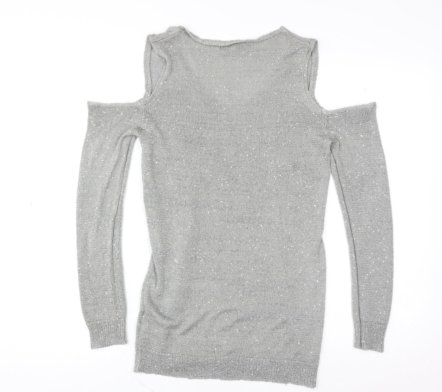 Peacocks Women Silver Cold Shoulder Sequin Knit Top Size 12