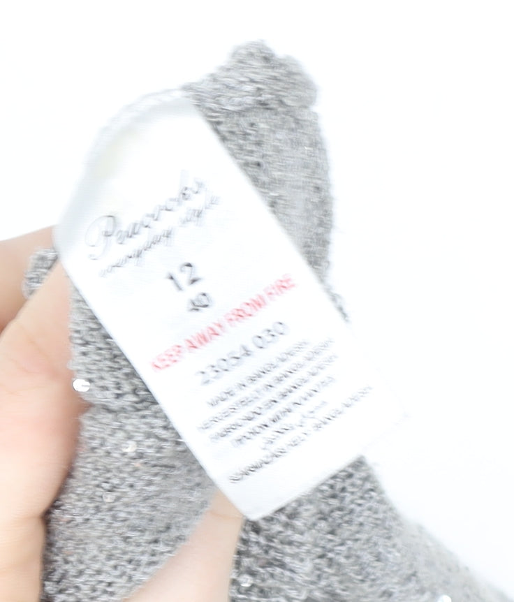 Peacocks Women Silver Cold Shoulder Sequin Knit Top Size 12