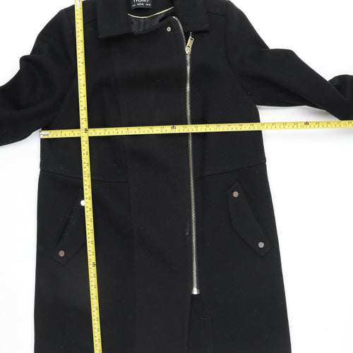 Wallis Women Black Wool Blend Mid-Length Zip Coat Size 14