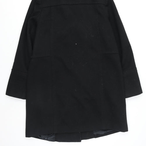 Wallis Women Black Wool Blend Mid-Length Zip Coat Size 14