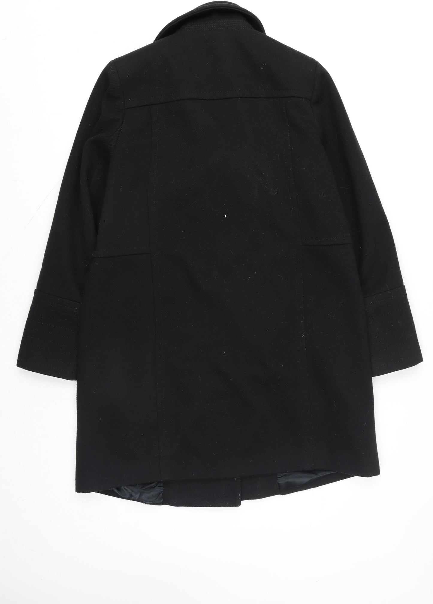 Wallis Women Black Wool Blend Mid-Length Zip Coat Size 14