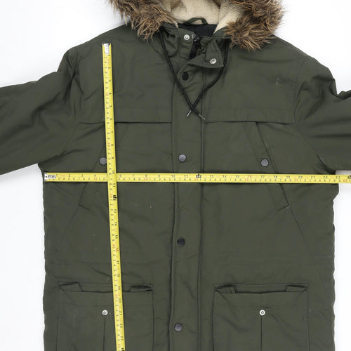 New Look Men Green M Parka Coat Hooded Faux Fur Trim Winter Jacket