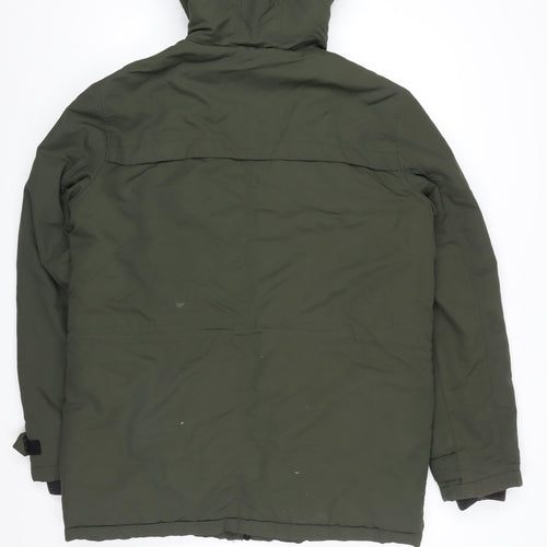 New Look Men Green M Parka Coat Hooded Faux Fur Trim Winter Jacket